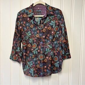 Robert Graham Womens Button Down Shirt S Cotton Floral Paisley Print Colorful